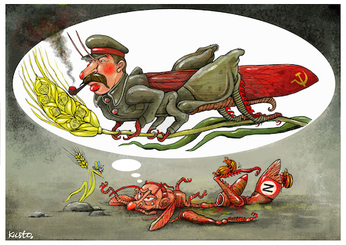 Cartoon: Pests (medium) by kusto tagged stalin,putin,war,ukraine,wheat,stalin,putin,war,ukraine,wheat