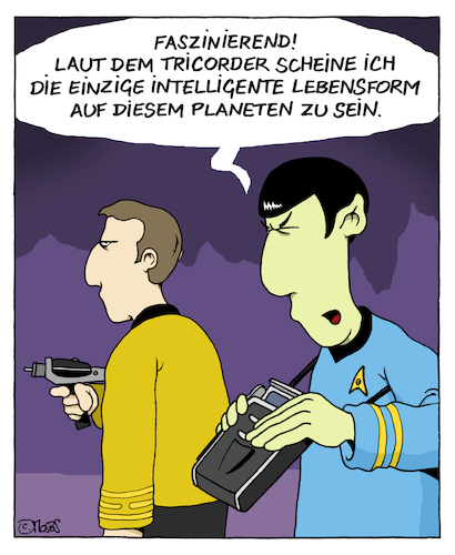 Cartoon: Intelligente Lebensform (medium) by MosesCartoons tagged star,trek,startrek,raumschiff,enterprise,weltraum,siencefiction,serie,spock,kirk,planet,intelligenz,lebensform,leben,expedition,vulkanier,tricorder,messung,messen,mensch,dumm,mosescartoons,star,trek,startrek,raumschiff,enterprise,weltraum,siencefiction,serie,spock,kirk,planet,intelligenz,lebensform,leben,expedition,vulkanier,tricorder,messung,messen,mensch,dumm