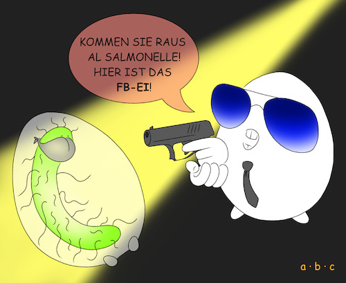 Cartoon: FBI - Al Salmonelle (medium) by a-b-c tagged salmonelle,fbi,krimi,ei,gangster,polizei,waffe,festnahme,mafia,abc,fbi,krimi,ei,gangster,polizei,waffe,festnahme,mafia,abc,wortspiel