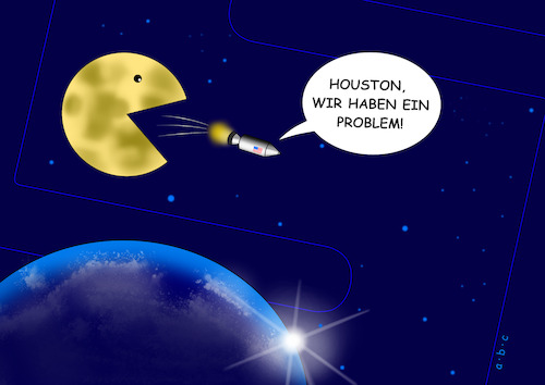 Cartoon: Houston - wir haben ein Problem (medium) by a-b-c tagged abc,mond,stern,erde,weltall,planet,sonne,raumschiff,raumkapsel,rakete,nasa,flugwissenschaft,usa,pacman,computerspiel,arcade,xbox,playstation,nintendo,abc,mond,stern,erde,weltall,planet,sonne,raumschiff,raumkapsel,rakete,nasa,flugwissenschaft,usa,pacman,computerspiel,arcade,xbox,playstation,nintendo