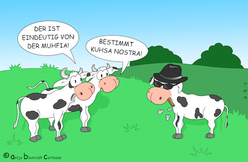 Cartoon: Trügerische Idylle! (medium) by a-b-c tagged mafia,cosa,nostra,boss,sizilien,organisiert,kriminalität,clan,familie,gefahr,kuh,kühe,weide,rind,ochse,bulle,hut,sonnenbrille,mafia,cosa,nostra,boss,sizilien,organisiert,kriminalität,clan,familie,gefahr,kuh,kühe,weide,rind,ochse,bulle,hut,sonnenbrille