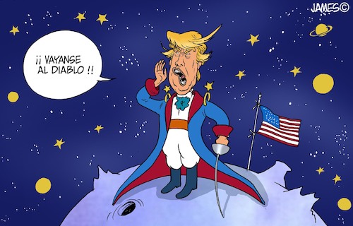Cartoon: mensaje al mundo (medium) by JAMEScartoons tagged donald,trump,wall,muro,aranceles,impuestos