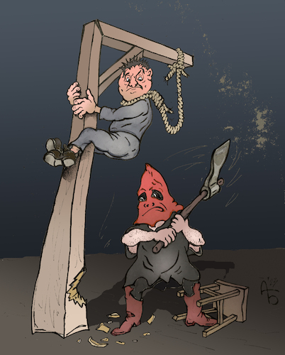 Cartoon: Die Unvermeidlichkeit der Bestra (medium) by Back tagged schicksal,gericht,scharfrichter,bestrafung,unvermeidlichkeit