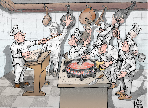 Cartoon: Dirigent (medium) by Back tagged dirigent,aufsicht,führer,flett,küche,koch