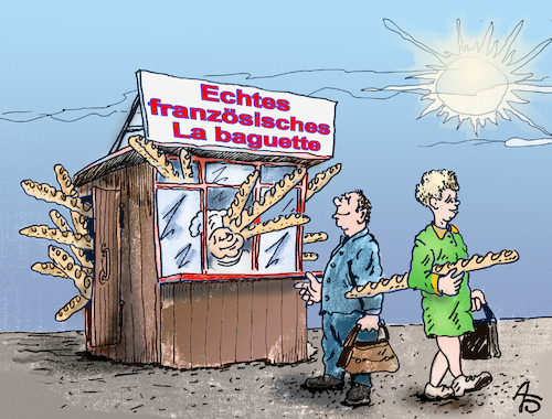 Cartoon: Echtes französisches La baguette (medium) by Back tagged baguette,bread,brot,handel,frankreich,france