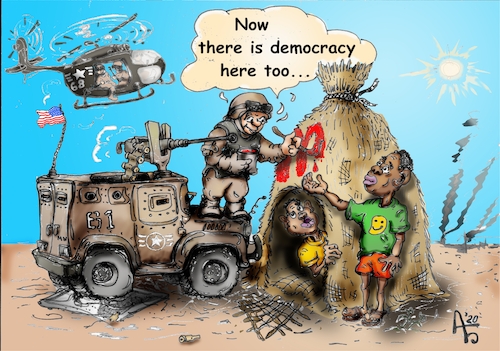 Cartoon: Export of democracy (medium) by Back tagged usa,democracy,politics,crisis