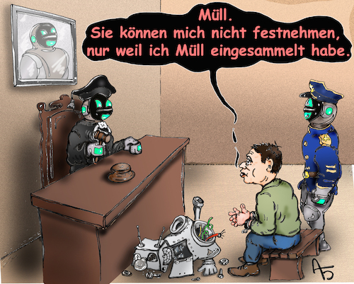 Cartoon: Gerechtigkeit der Zukunft (medium) by Back tagged automatisierung,gericht,roboter,richter