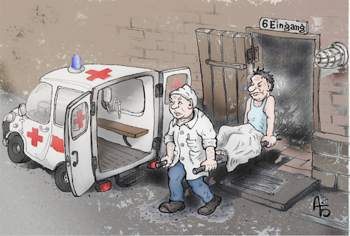 Cartoon: Medizinoptimierung (medium) by Back tagged heilkunde,medizin,politik,ärzteschaftstellenabbau,krankenhäuse
