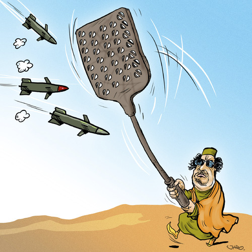 Cartoon: Odyssey Dawn (medium) by JARO tagged gaddafi,kadafi,war,lebanon,odyssey,dawn