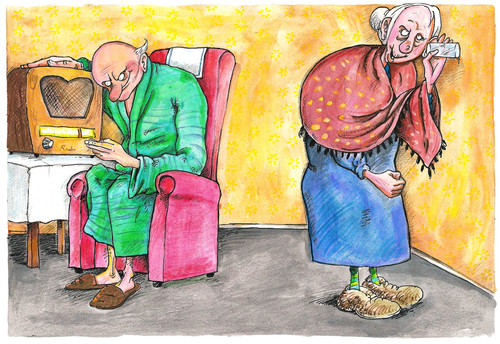 Cartoon: old gingerbread (medium) by JARO tagged grandparents,neighbors,wiretapping