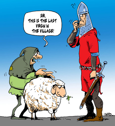 Cartoon: THE LAST VIRGIN (medium) by JARO tagged virgin,sheep,knight,medieval