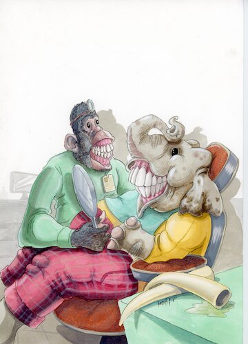 Cartoon: - (medium) by hamitgis tagged cartoon,karikatur,hamit,hamitgis,gis,fil,maymun,sempanze,disci,dis,fildisi,discekimi,fildisiticareti,kacakavcilik,hayvanhaklari,yabanhayati,elephant,monkey,chimpanzee,dentist,tooth,tusk,ivory,extraction,ivorytrade,poaching,animalrights,wildlife