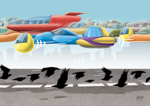 Cartoon: - (medium) by hamitgis tagged cartoon,karikatur,hamit,hamitgis,gis,mobilite,ulasim,geleceginulasimi,ucabaaraba,ucanyollar,trafik,kuslar,yaya,gecidi,teknoloji,kent,yasam,mobility,transportation,future,flyingcars,traffic,birds,crosswalk,technology,citylife