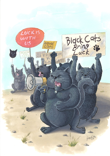 Cartoon: cat (medium) by hamitgis tagged black,cats,protest,rights,demonstration,megaphone,signs,luck,superstition,activism,equality,animal,freedom,justice,crowd,humor,illustration,hamit,hamitgis,gis