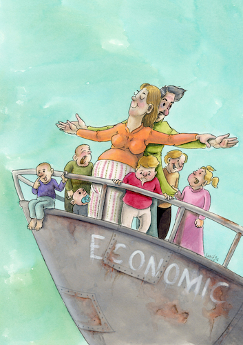 Cartoon: economic (medium) by hamitgis tagged economic,crisis,titanic,parody,family,poverty,survival,sinking,ship,middle,class,social,satire,population,hamit,hamitgis,gis,cartton,art,drawing