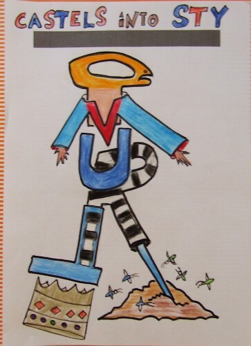 Cartoon: CASTLES into STY (medium) by skätschup tagged castles,into,sty,peace,war,love,hate,food,guns,work,weapons,home,prison,good,bad