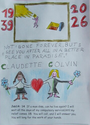 Cartoon: CLAUDETTE COLVIN  RETURN (medium) by skätschup tagged claudette,colvin,human,presure,person,not,gone,forever,shure,the,great,good,will,remember,her,and,call,to,live,in,paradise,on,earth