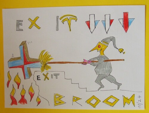 Cartoon: X EXIT BLACK BUFFOON BROOM (medium) by skätschup tagged crime,war,abuse,faka,show,kill,die,poverty,grief,hate,revange,wrath