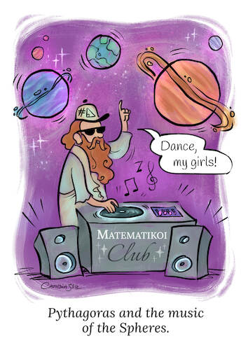 Cartoon: DJ Pythagoras (medium) by SofaCamp tagged math2022
