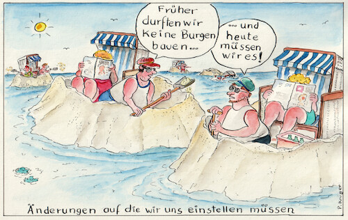 Cartoon: Sandburgenbau (medium) by Wackelpeter tagged klimakatastrophe,strand,sandburg