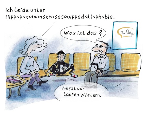 Cartoon: Beim Arzt (medium) by TomPauLeser tagged sesquipedalophobie,wird,die,angst,vor,langen,wörtern,verstanden,betroffene,versuchen,das,lesen,schreiben,und,verwenden,von,zu,vermeiden,es,handelt,sich,hierbei,um,eine,form,der,spezifischen,phobie,oft,synonym,auch,begriff