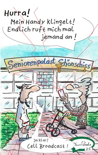 Cartoon: Der ersehnte Anruf (medium) by TomPauLeser tagged cell,broadcast,warntag