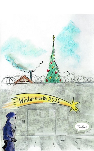 Cartoon: Ohne Worte. Ist das Zukunft ? (medium) by TomPauLeser tagged ohne,worte,humorlos,fassungslos,betonsperren,wintermarkt,weihnachtsmarkt,magdeburg,terror,anschlag,anschläge,terroranschläge,besinnlichkeit,zerstörung,sek,polizeikräfte,sicherheitskräfte,bund,bundeswehr,attentat