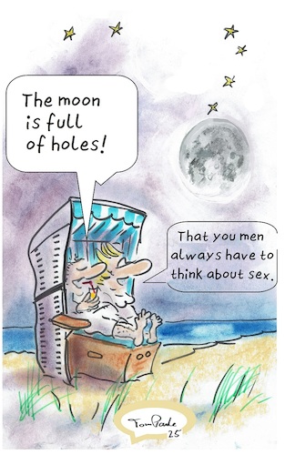 Cartoon: Romantic (medium) by TomPauLeser tagged moon,hole,beach,men,man,woman,sand,moonlight