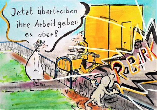 Cartoon: Viel Arbeit (medium) by TomPauLeser tagged viel,arbeit,elektrobike,bike,fahrrad,ebike,postebike,post,briefträger,kastenwagen,emobil