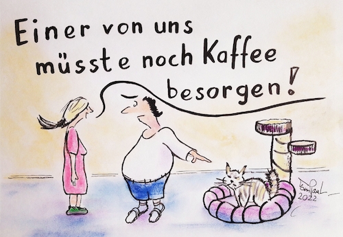 Cartoon: Wer geht Kaffee kaufen? (medium) by TomPauLeser tagged kaffee,kaufen,besorgen,katze,besorgungen,einkauf