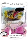 Cartoon: Härte zeigen! (small) by TomPauLeser tagged tv,fernsehen,news,nachrichten,männer,frauen,gewalt,eskalation,krieg,katastrophen,härte,weltnachrichten,bedrohung