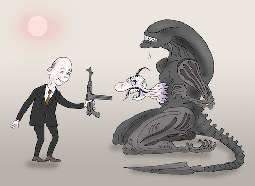 Cartoon: helping a friend (medium) by Tarasenko  Valeri tagged scholz,germany,ukraine,war,weapons