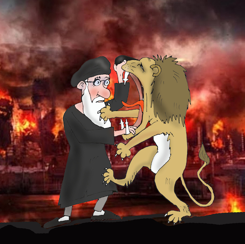 Cartoon: opposition (medium) by Tarasenko  Valeri tagged iran,israel,war,escalation,lion,missiles