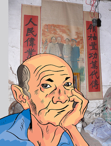 Cartoon: Bohumil Hrabal in a Chinese farm (medium) by laodu tagged literatur,exile,politics
