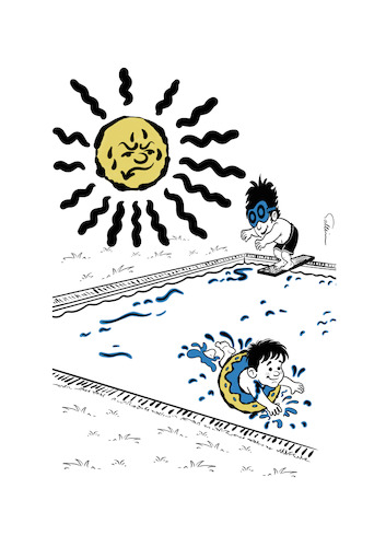 Cartoon: In the Swimming Pool (medium) by sally cartoonist tagged pool,temperatures,summer,climate,weather,human,swimming,season,pool,temperatures,summer,climate,weather,human,swimming,season