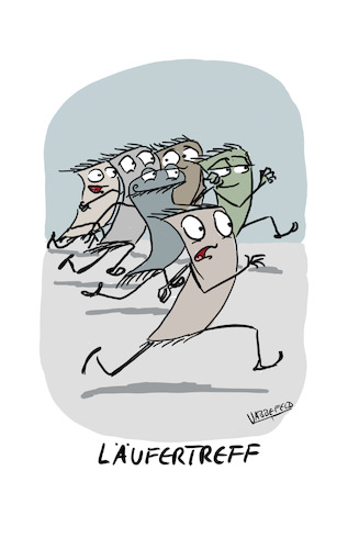 Cartoon: Läufertreff (medium) by SandraNabbefeld tagged cartoon,cartoonist,humor,kurioses,lustig,absurd,laufen,läufer,teppichläufer,rennen,lauftreff,komisch,sandranabbefeld,nabbefeld