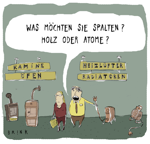 Cartoon: Holz oder Atome spalten? (medium) by ALIS BRINK tagged atomkraft,kernkraft,heizen,holz,laufzeitverlängerung