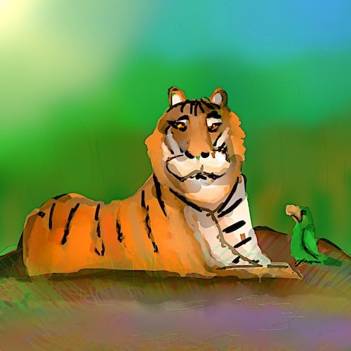 Cartoon: THE PARROT SPEAKING WITH TIGER (medium) by sal tagged cartoon,tiger,parrot
