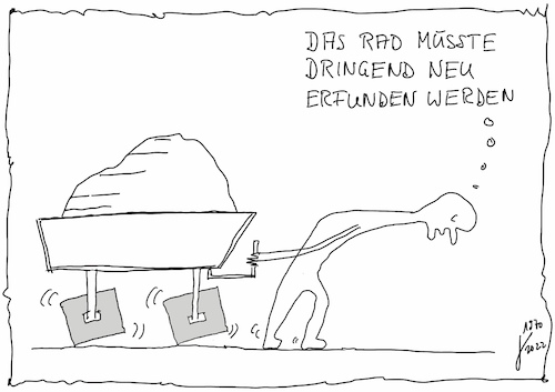 Cartoon: Rad (medium) by Der kleine Herr Mann tagged rad,entwicklung,mensch,menschsein,vorzeit,quadratur,kreis,zugkraft,erfindung,weisheit,wunsch,vorfahren,wagen,fortbewegung,kreativität,sinn,unsinn