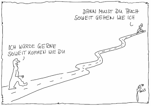 Cartoon: Weiterkommen (medium) by Der kleine Herr Mann tagged leben,wege,weiterkommen,leistung,vergleichen,vergleich,kommen,gehen,menschen,menschsein,straße,wünsche,abhängigkeiten,abhängigkeit,reflexion,anstrengung,arbeit