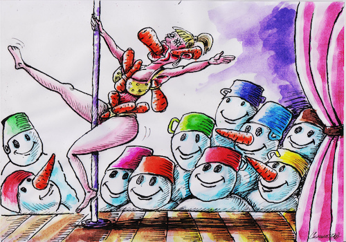 Cartoon: Striptease (medium) by Siminoga Vadim tagged striptease,snowmen,winter,cold,fun