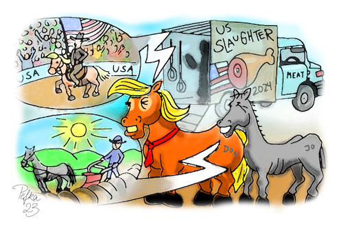 Cartoon: Donny and Joe (medium) by pefka tagged trump,biden,president,usa,horse,slaughter