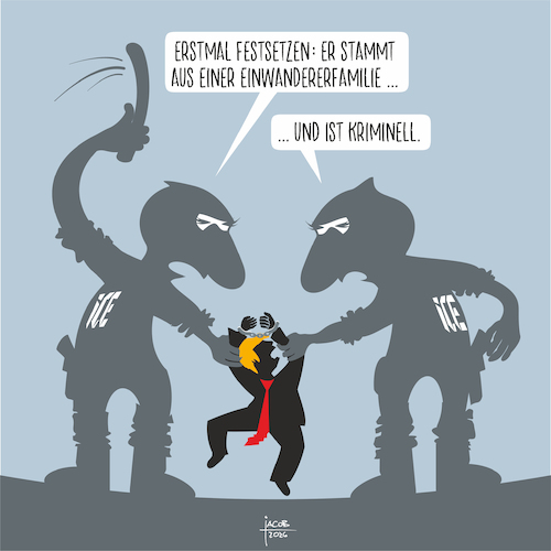 Cartoon: Festnahme (medium) by Büro für gehobenen Unfug tagged ice,trump,terror,willkür,gewalt,gerechtigkeit