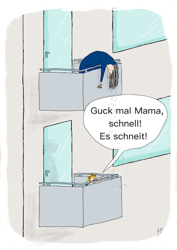 Cartoon: Es schneit (medium) by Gabi Horvath tagged schnee,nachbarn,schuppen