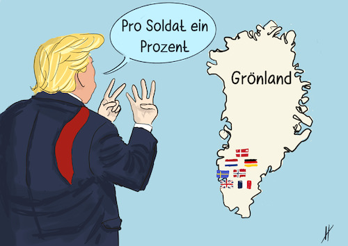 Cartoon: Strafzölle (medium) by Gabi Horvath tagged usa,trump,grönland,strafzölle,soldaten,usa,trump,grönland,strafzölle,soldaten