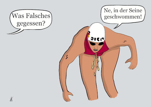 Cartoon: Was von Olympia bleibt (medium) by Gabi Horvath tagged seine,olympia,olympische,spiele,schwimmer,schwimmen,verschmutzung