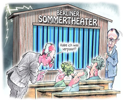 Cartoon: Berliner Sommertheater (medium) by Ritter-Cartoons tagged sommertheater,mit,friedrich,merz,cdu,sommertheater,mit,friedrich,merz,cdu