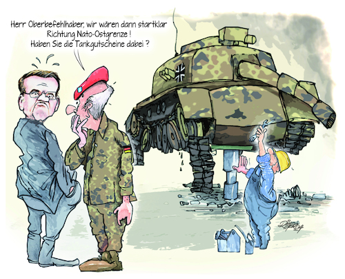 Cartoon: Bundeswehr (medium) by Ritter-Cartoons tagged startklar,richtung,nato,ostgrenz,startklar,richtung,nato,ostgrenz