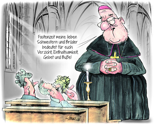 Cartoon: Fastenzeit (medium) by Ritter-Cartoons tagged religion,kirche,glaube,katholizismus,bibel,fastenzeit,presse,karikaturen,von,berthold,ritter,cartoons,religion,kirche,glaube,katholizismus,bibel,fastenzeit,presse,karikaturen,von,berthold,ritter,cartoons