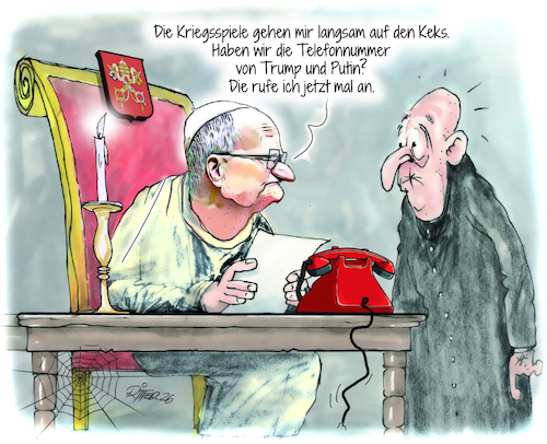 Cartoon: Kriegs (medium) by Ritter-Cartoons tagged kriege,papst,trump,putin,presse,karikaturen,von,berthold,ritter,cartoons,kriege,papst,trump,putin,presse,karikaturen,von,berthold,ritter,cartoons